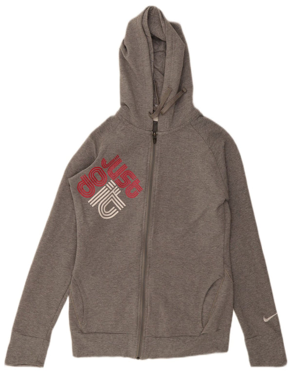 Suéter Nike feminino com capuz e zíper gráfico UK 10 pequeno algodão manchado cinza
