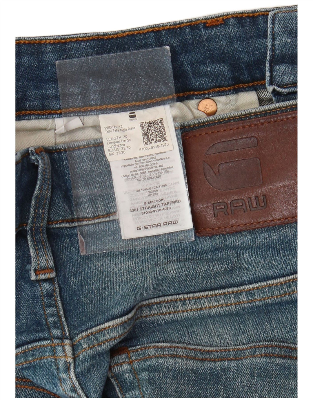 G-STAR Masculino 3301 Slim Tapered Jeans W32 L30 Algodão Azul