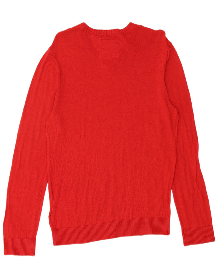 Suéter masculino HOLLISTER com decote em V de algodão vermelho médio