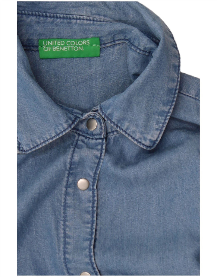 Camisa feminina de manga curta BENETTON UK 14 azul médio