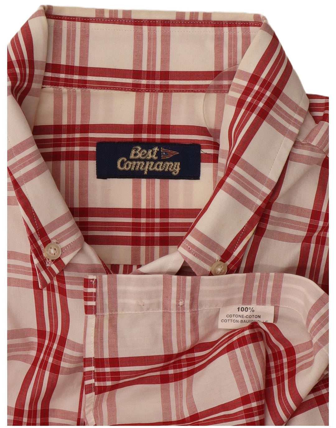 Camisa masculina de manga curta Best Company grande algodão xadrez vermelho