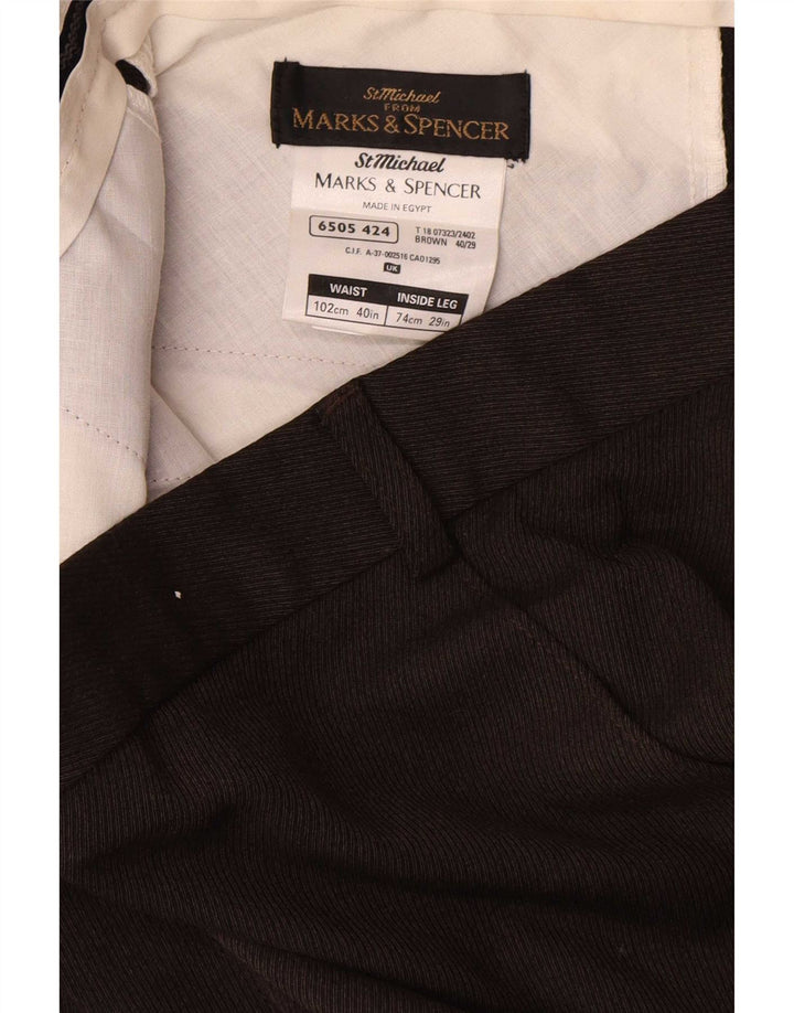 Calça masculina de terno reto Marks & Spencer W40 L29 poliéster marrom