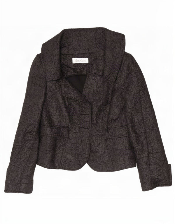 Jaqueta blazer aberta feminina Max Mara UK 12 poliéster preto médio