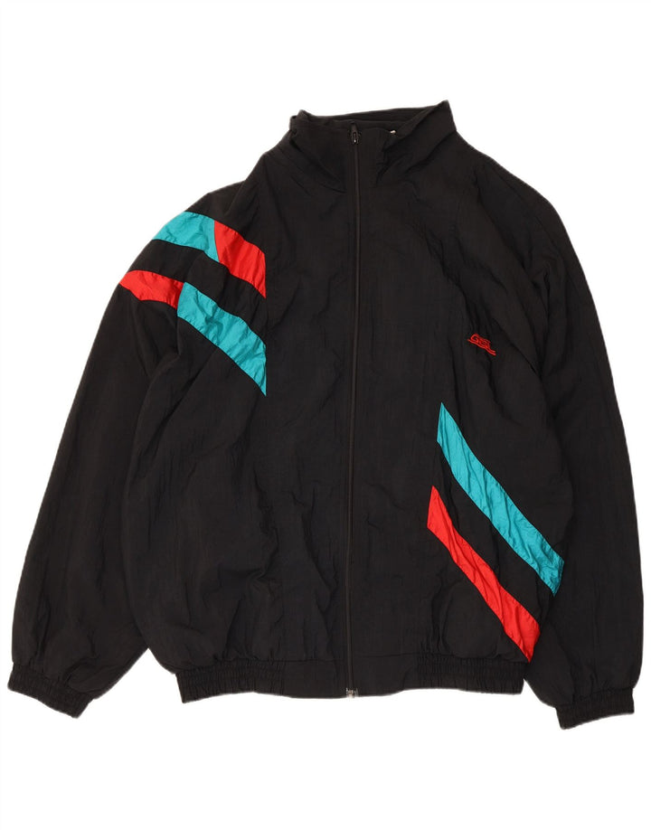Casaco de treino masculino vintage XL preto listrado de nylon