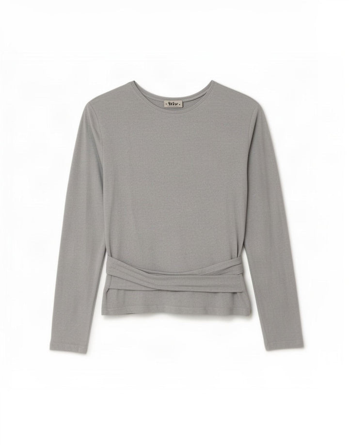 Top feminino Zara manga comprida UK 14 grande viscose cinza
