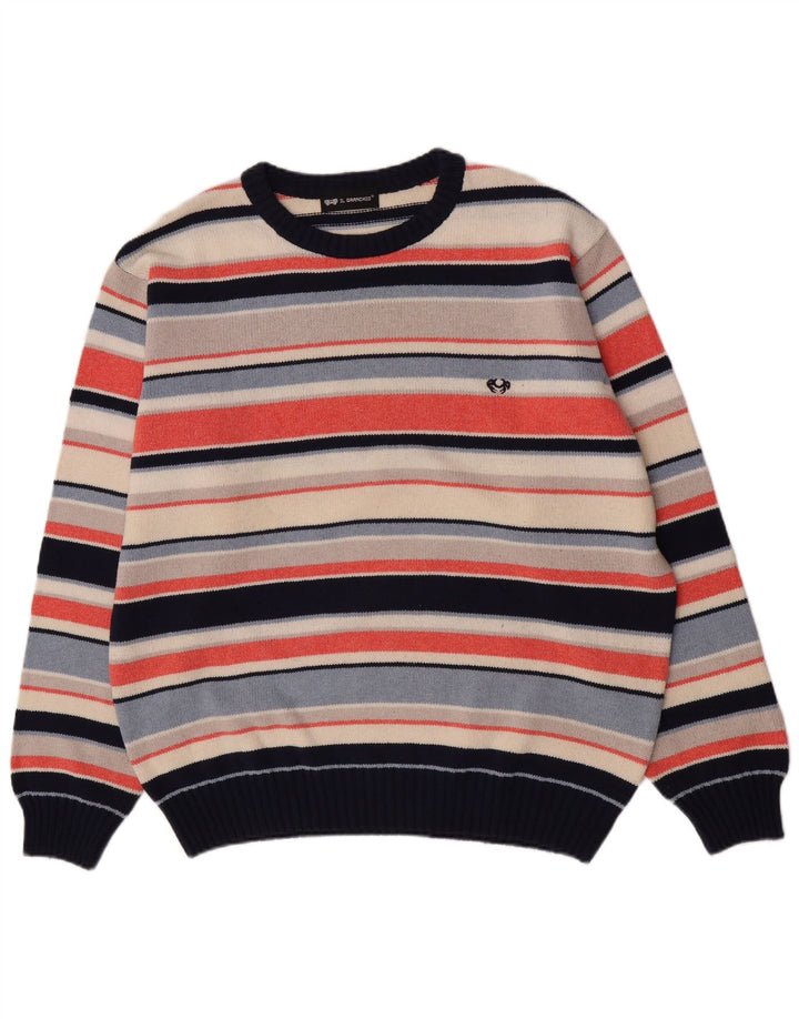 Il Granchio Suéter masculino com gola redonda, grande listrado multicolorido