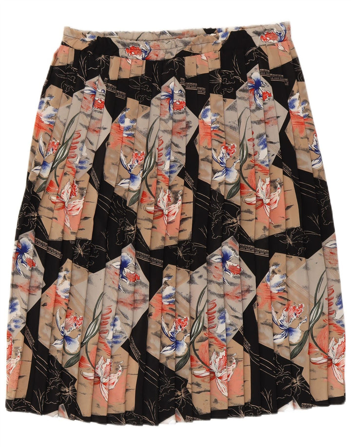 Saia feminina plissada faca VINTAGE médio W30 poliéster floral preto