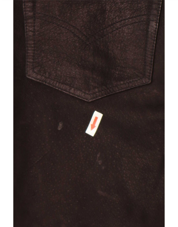 Calças de couro retas masculinas vintage W30 L32 pretas