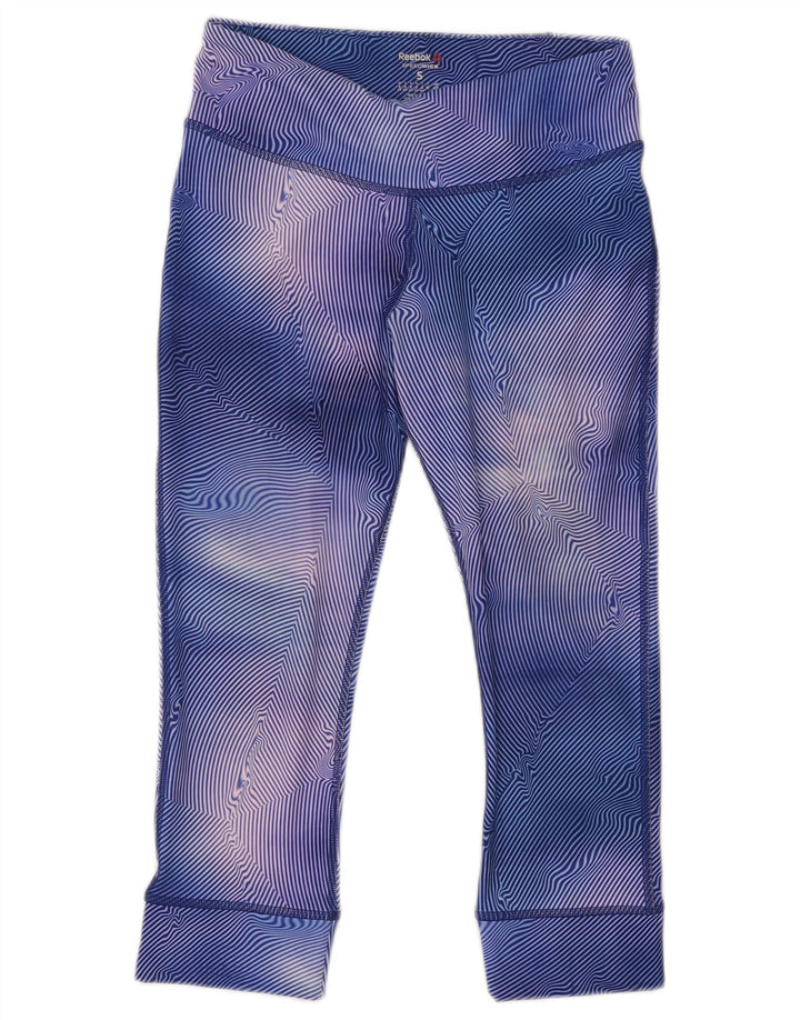 Leggings Reebok Capri Mulher UK 8/10 Pequena Listrada Azul