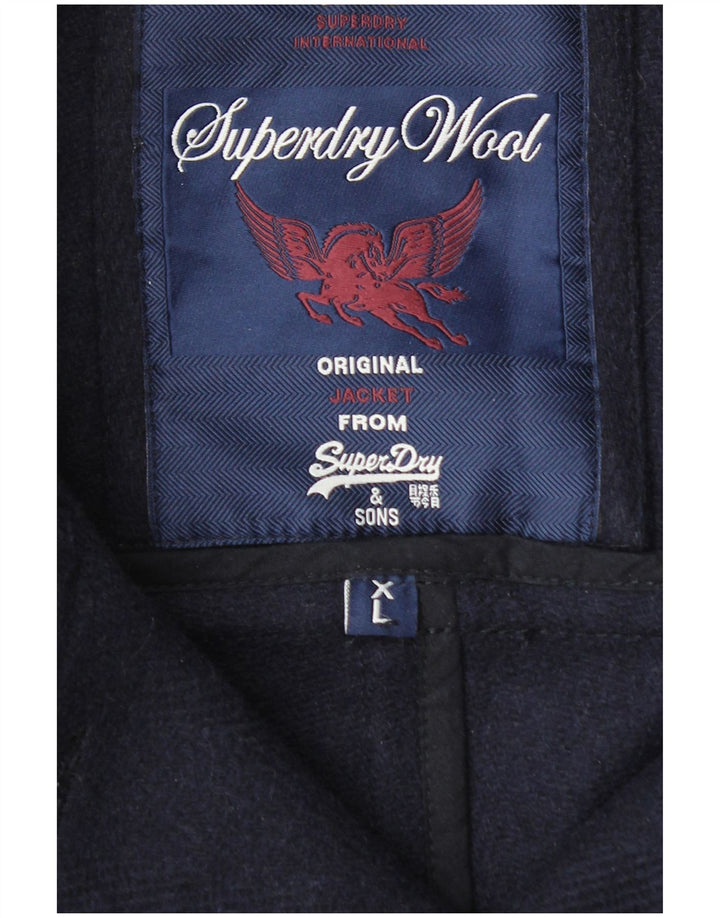 Casaco masculino Superdry Military Pea UK 42 XL azul marinho lã Chevron