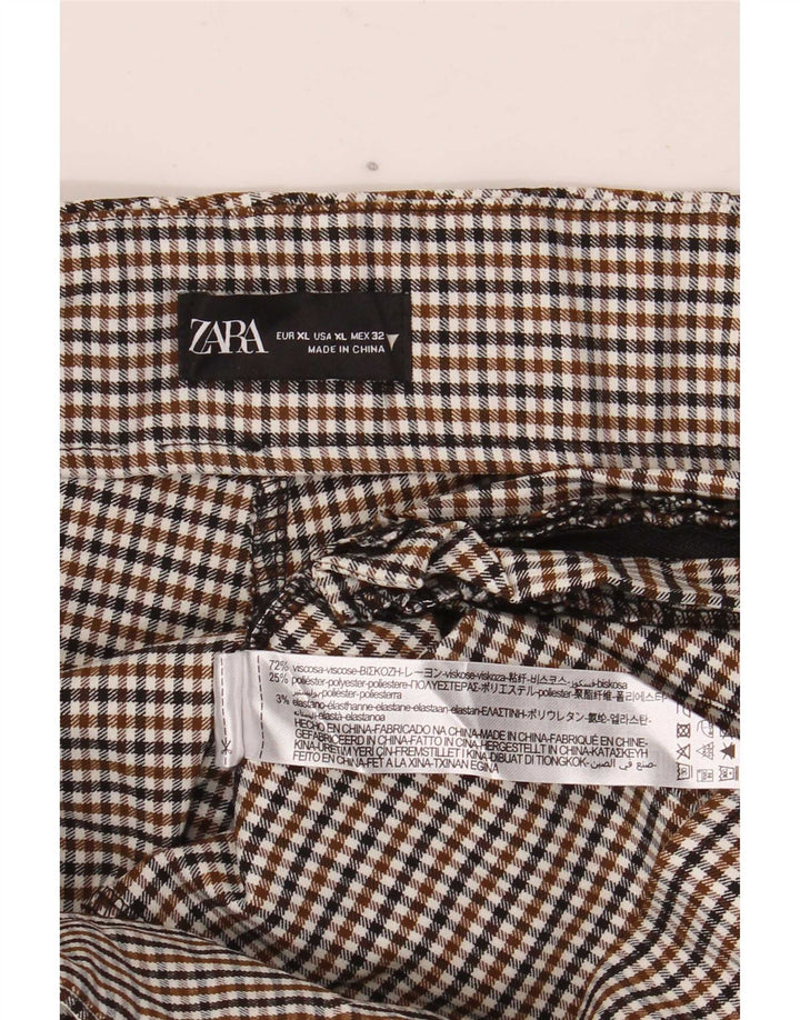 Zara Leggings Mulher UK 18 XL Marrom Houndstooth Viscose