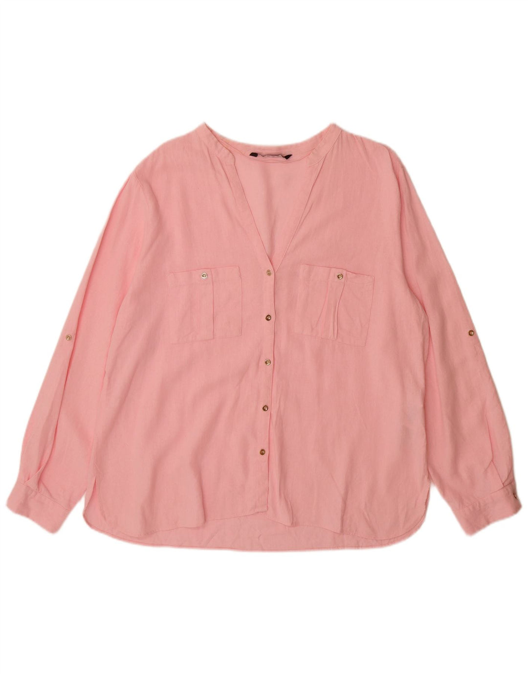Camisa feminina ZARA UK 20 2XL linho rosa