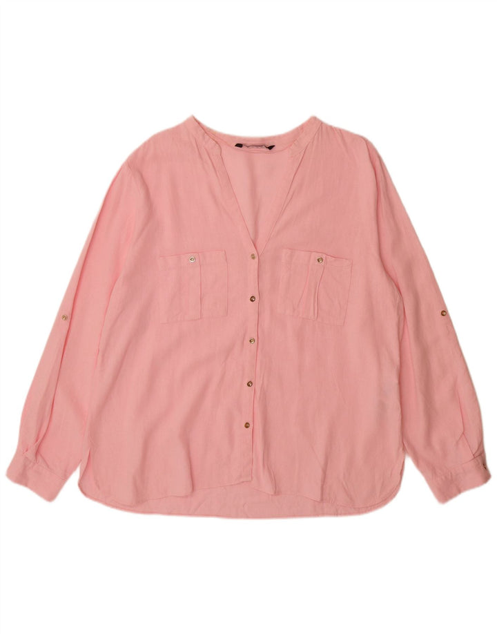 Camisa feminina ZARA UK 20 2XL linho rosa