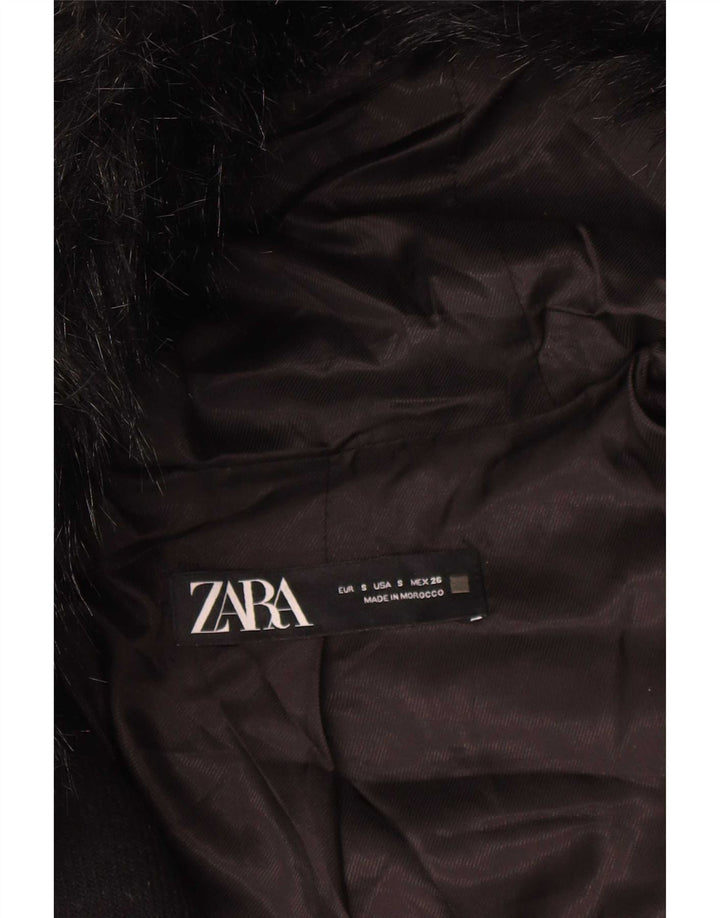 Sobretudo feminino curto com capuz Zara UK 10 pequeno preto