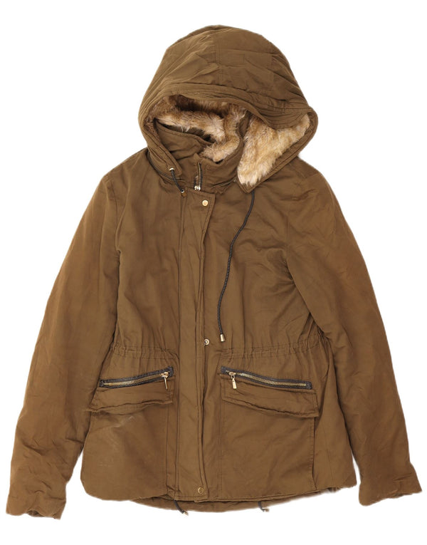 Zara Womens Trafaluc Sherpa Oversized Parka Jacket Reino Unido 10 Pequeno Caqui