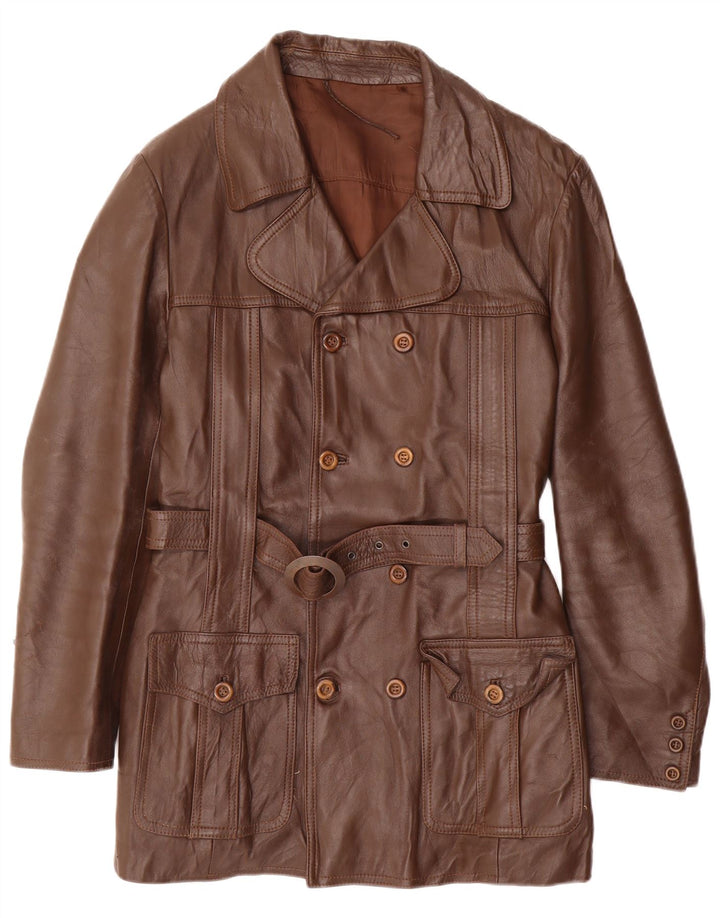Jaqueta de couro vintage masculina com peito duplo IT 52 XL couro marrom
