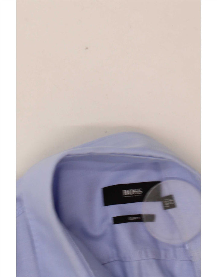 Camisa masculina Hugo Boss Slim Fit tamanho 42 grande algodão espinha de peixe azul