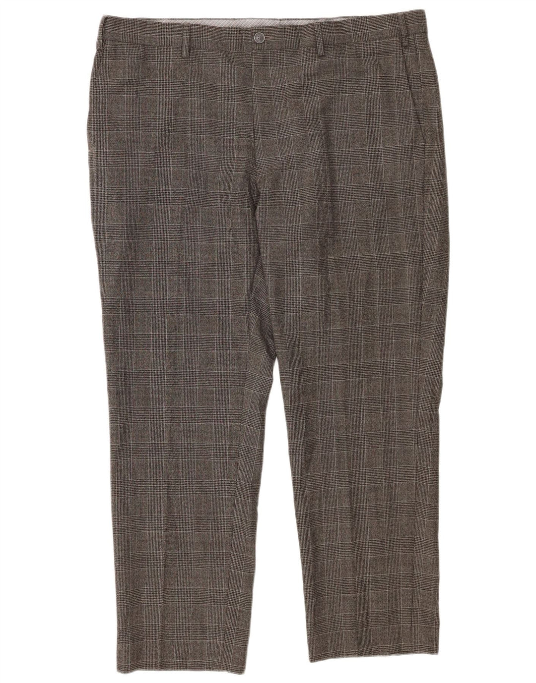 Calça masculina Marks & Spencer Straight Regular Fit W40 L29 Cinza Xadrez