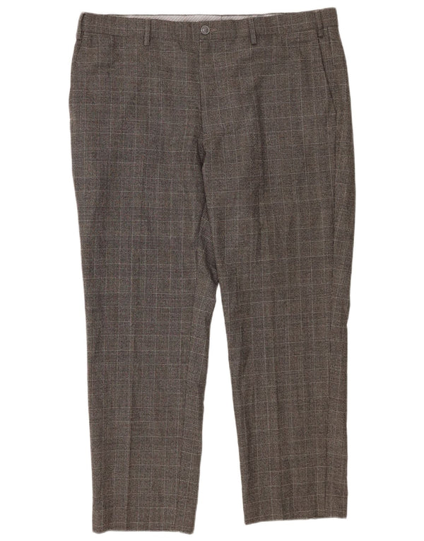 Calça masculina Marks & Spencer Straight Regular Fit W40 L29 Cinza Xadrez