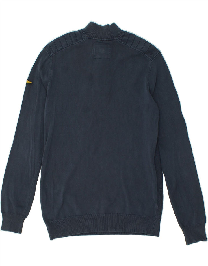 VINTAGE Mens Zip Neck Jumper Sweater Medium Navy Blue Cotton Vintage Vintage and Second-Hand Vintage from Messina Hembry 
