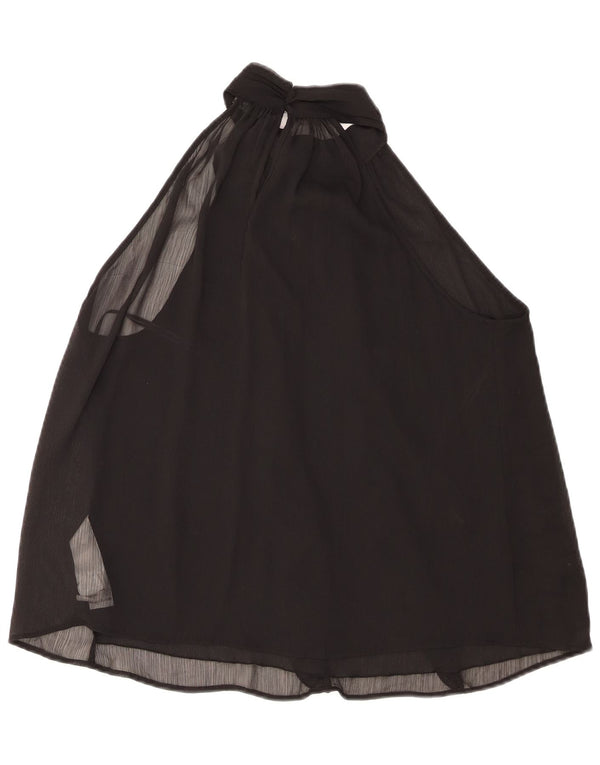 Top feminino Zara com babado frontal e frente única UK 16 grande poliéster preto