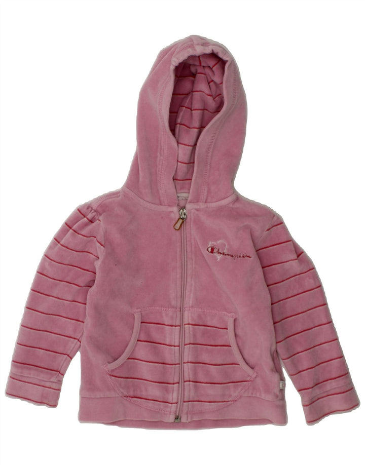 CHAMPION Baby Girls Zip Hoodie Sweater 9-12 Months Pink Striped Vintage Champion and Second-Hand Champion from Messina Hembry 