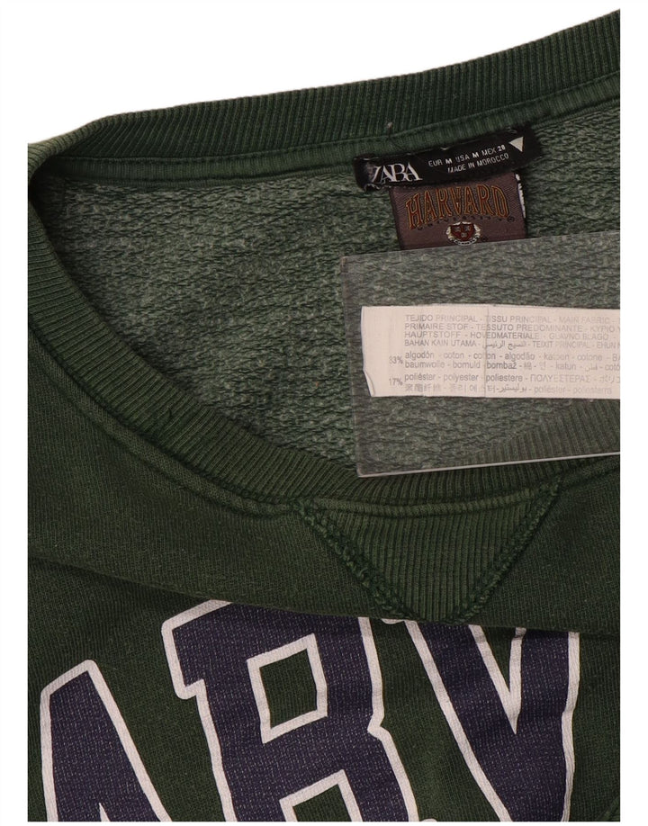 ZARA Womens Harvard Oversized Graphic Sweatshirt Jumper Reino Unido 14 Médio Verde