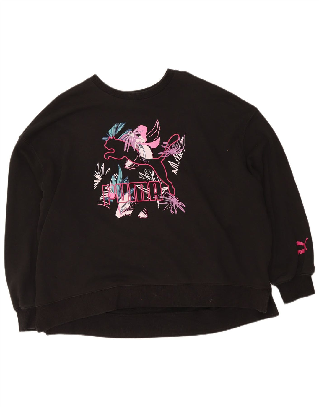 Puma moletom feminino gráfico oversized jumper UK 16 grande preto floral