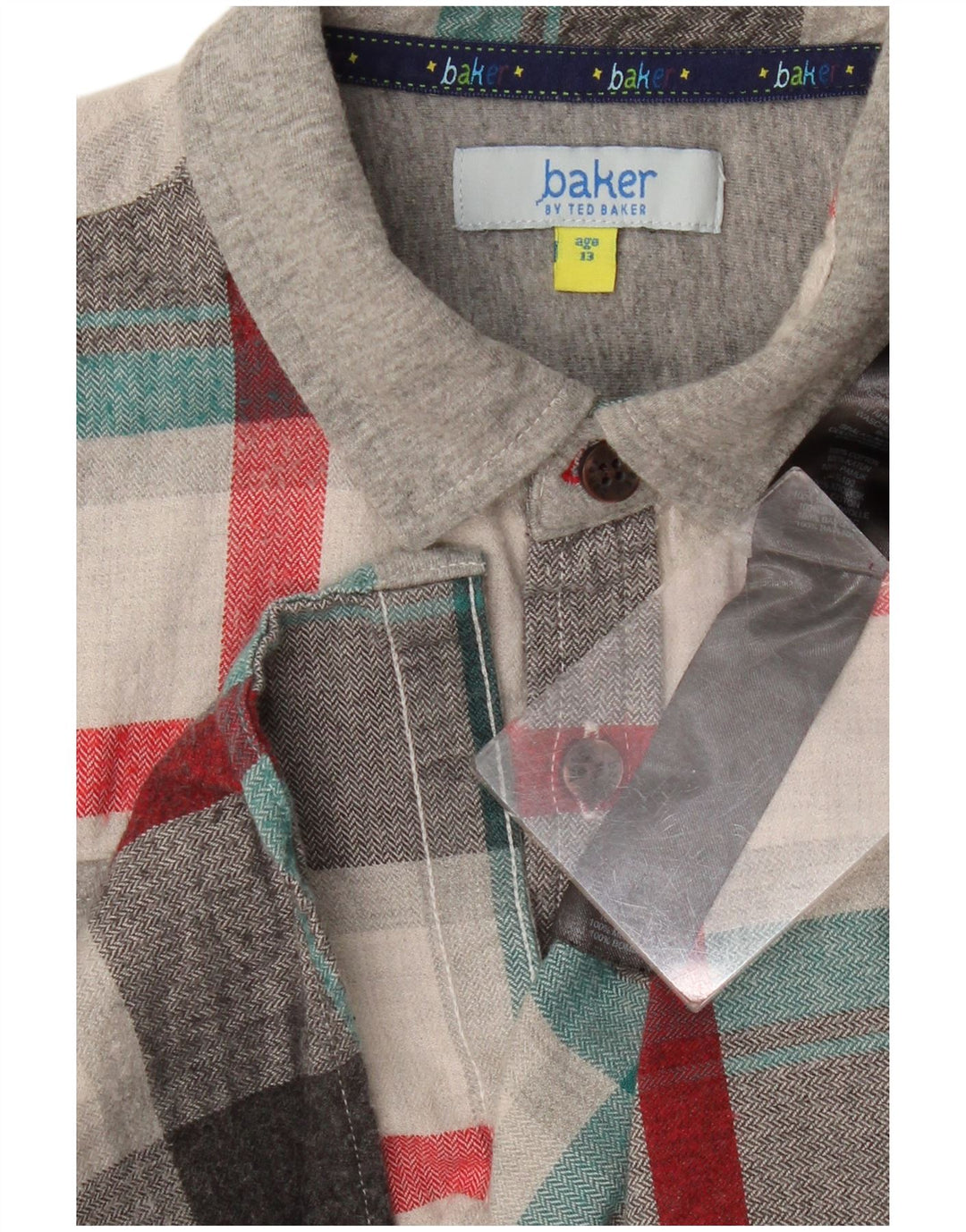 Camisa de flanela masculina Ted Baker 12-13 anos algodão xadrez cinza