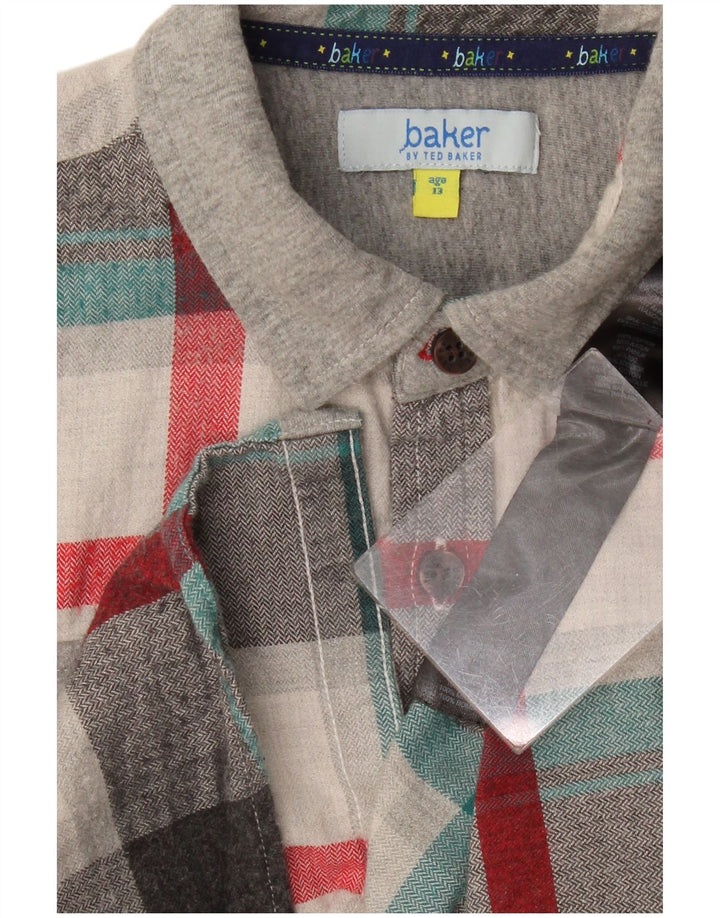 Camisa de flanela masculina Ted Baker 12-13 anos algodão xadrez cinza