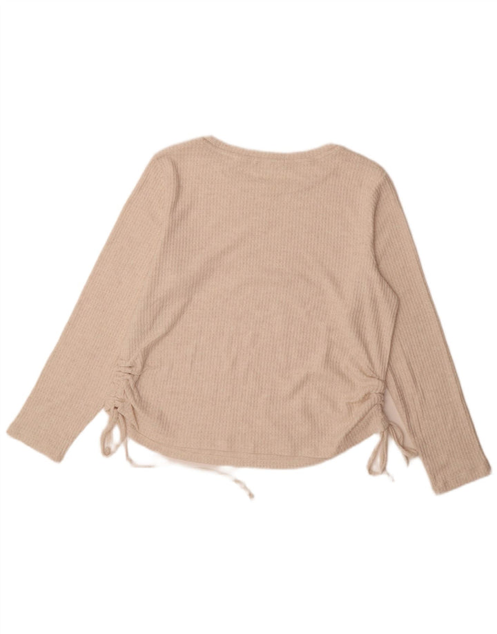 Top feminino Marks & Spencer manga comprida Reino Unido 16 grande viscose bege