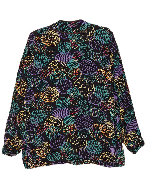 Blusa feminina vintage de manga comprida UK 16 grande retrô multicolorida