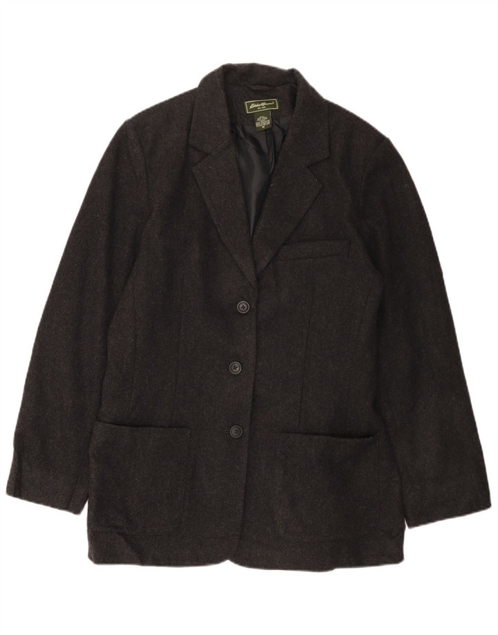 Jaqueta blazer feminina EDDIE BAUER com 3 botões Reino Unido 14 lã cinza médio