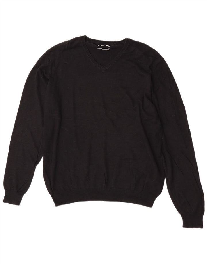 Suéter feminino Marks & Spencer com ajuste regular e decote em V Reino Unido 16 grande preto