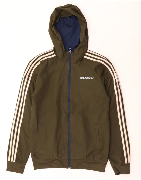 Adidas Mens Hooded Reversible Tracksuit Top Jacket XS Khaki Colourblock