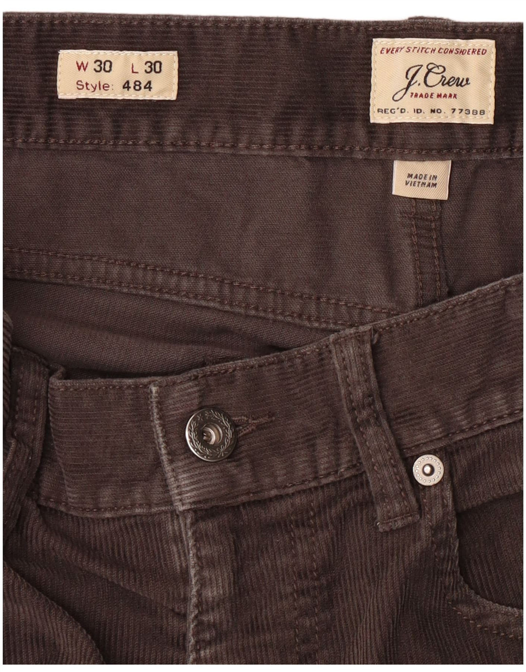 J. CREW Calça masculina 484 slim de veludo W30 L30 algodão cinza