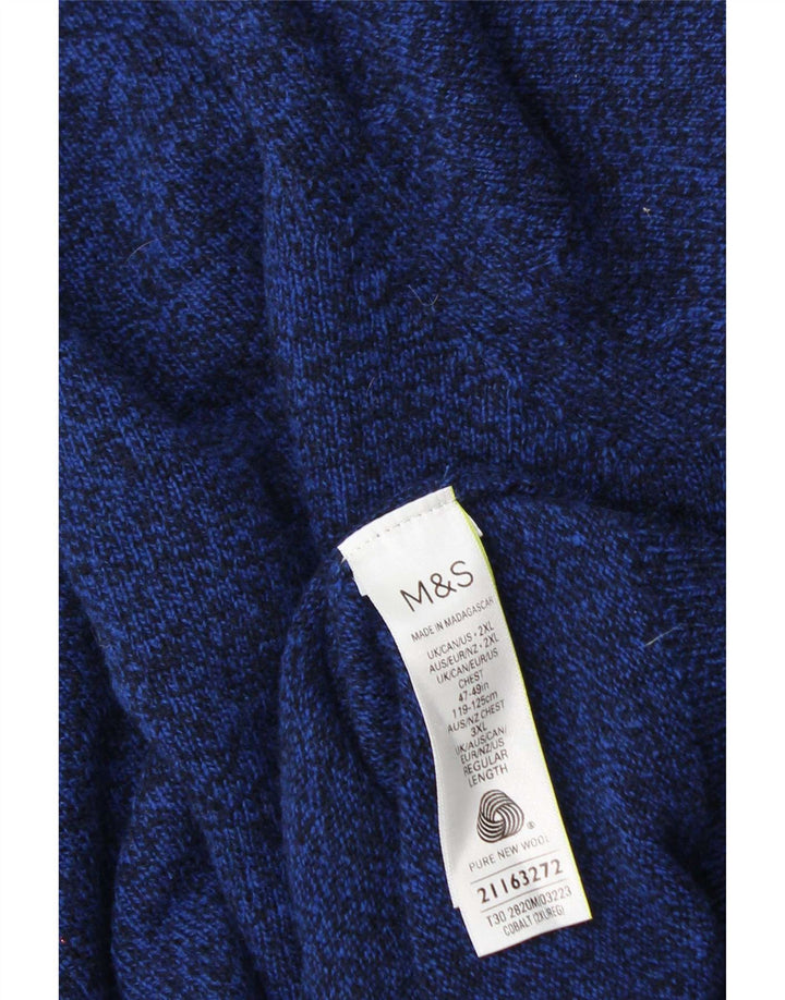 Suéter masculino Marks & Spencer com gola redonda 2XL lã azul