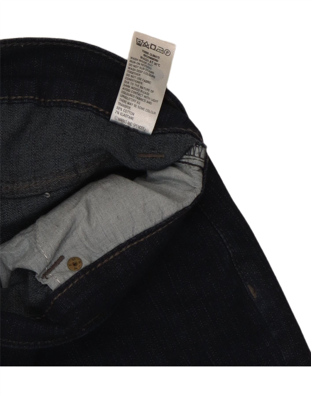 Jeans Marks & Spencer curto bootcut feminino Reino Unido 10 pequeno W27 L28 azul marinho