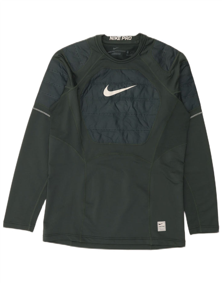 Top gráfico masculino Nike manga comprida verde médio colorblock poliéster