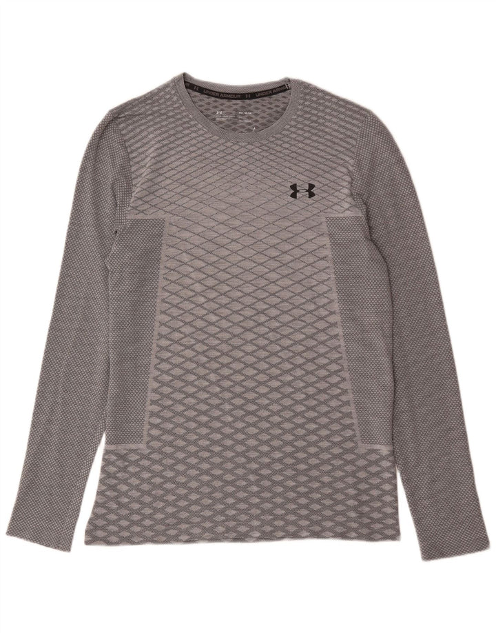 Under Armour Masculino Heat Gear Top manga comprida cinza médio geométrico