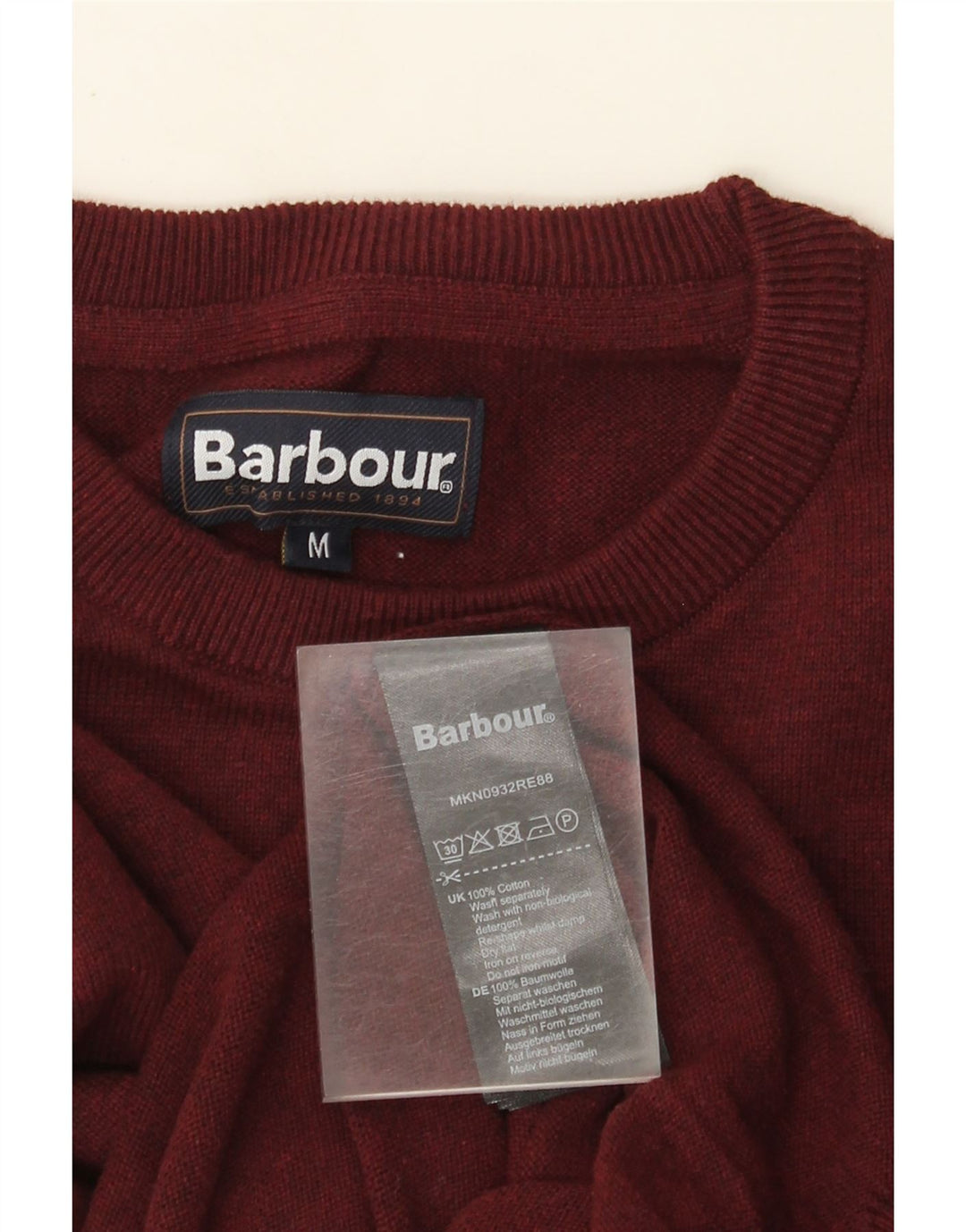 Suéter masculino Barbour com gola redonda, algodão médio Borgonha