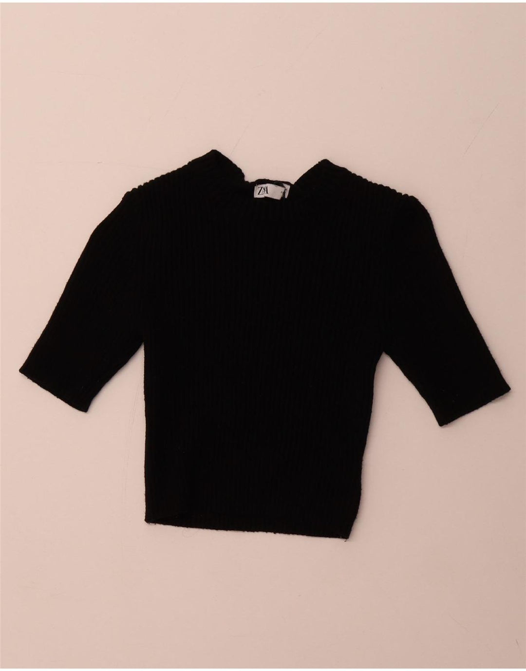 Suéter feminino ZARA com manga 3/4 e gola canoa Reino Unido 14 grande preto