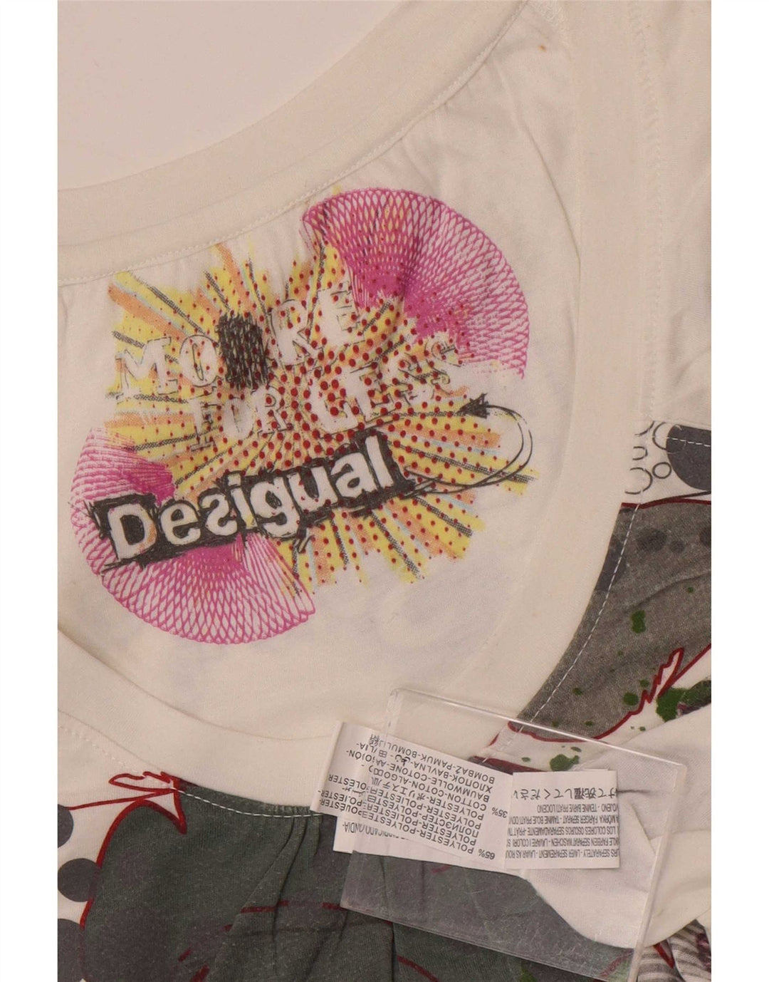 Camiseta feminina Desigual com estampa gráfica UK 12 médio branco poliéster