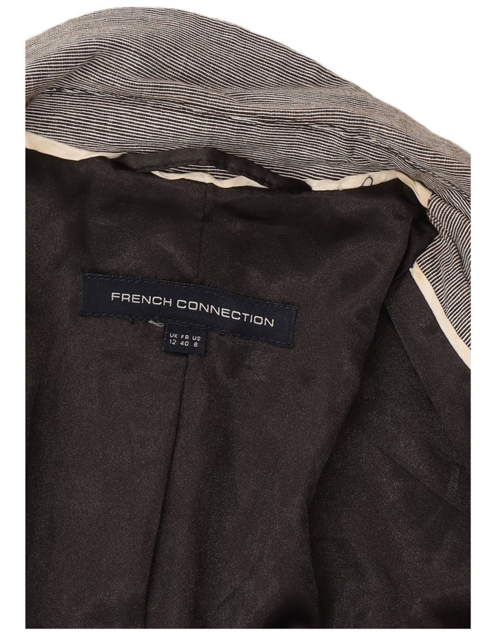 Jaqueta blazer feminina de 2 botões da French Connection Reino Unido 12 risca de giz cinza médio