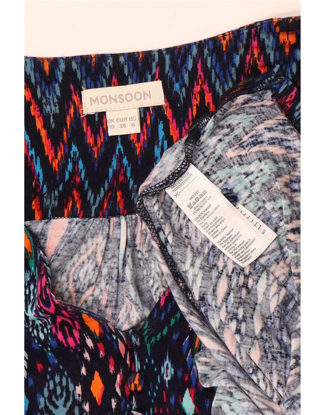 Blusa feminina MONSOON manga 3/4 UK 10 pequena multicolorida Ikat