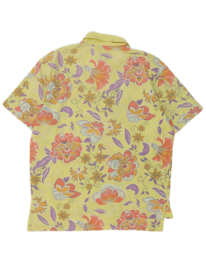Camisa polo masculina Benetton Regular Fit algodão floral amarelo médio