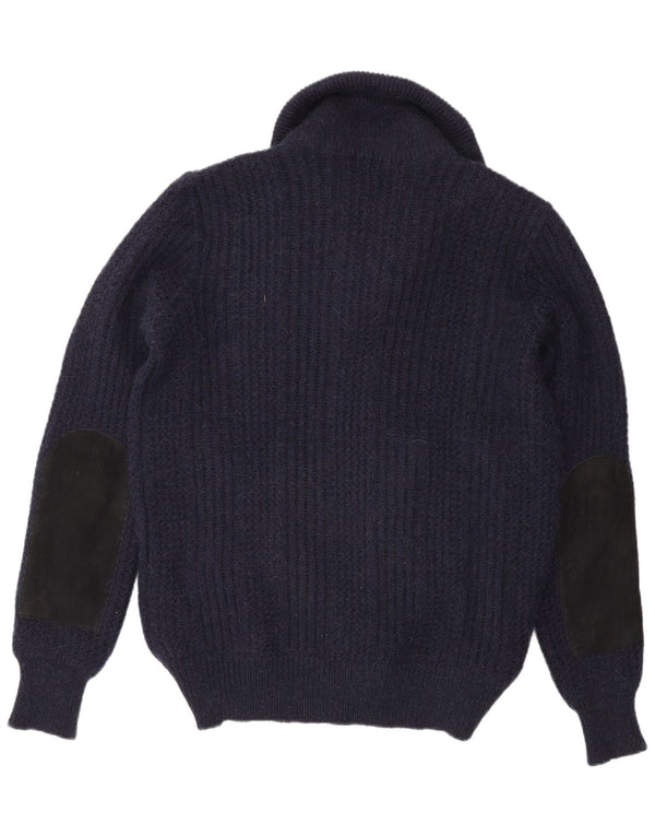 Suéter cardigã masculino vintage IT 48 médio azul marinho colorblock camelhair