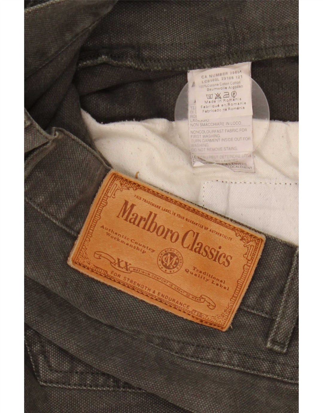 Jeans retos masculinos Marlboro Classics W34 L32 algodão cáqui