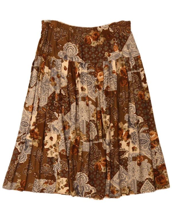 Saia plissada feminina vintage W36 XL marrom floral viscose
