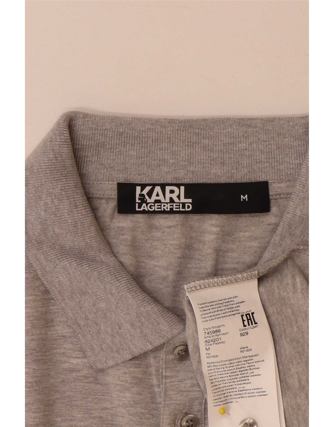 Camisa polo masculina Karl Lagerfeld estampada de algodão manchado cinza médio